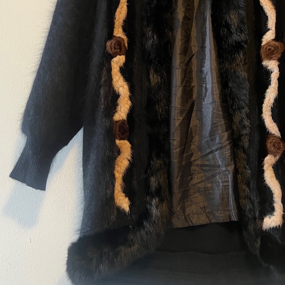 Vintage 80% Angora Rabbit Hair Bumber Coat Jacket Black Fur Trim Size Small - Picture 6 of 13